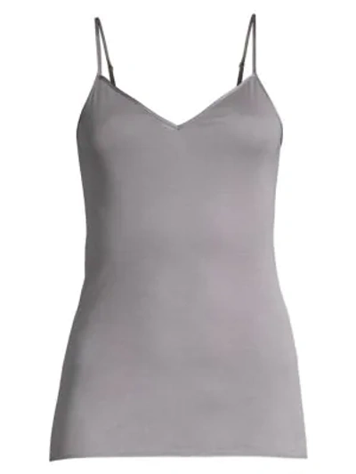 Hanro Women's Cotton Seamless V-neck Spaghetti Camisole In Smooth Grey