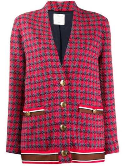Sandro Sheni Tweed Wool & Cotton Blend Jacket In Rouge