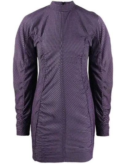 ganni seersucker dress purple Ganni Seersucker Check Midi Dress in Check Persian Violet