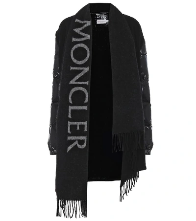 Moncler Cape With Duvet Sleeves And Fringe In Black