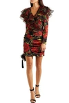 DOLCE & GABBANA ORGANZA-TRIMMED FLORAL-PRINT SILK-BLEND CHARMEUSE MINI DRESS,3074457345620794210