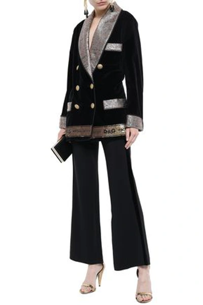 Dolce & Gabbana Woman Double-breasted Embellished Metallic Jacquard And Velvet Blazer Black