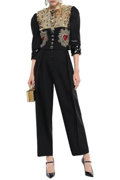 Dolce & Gabbana Woman Embellished Wool-blend Jacket Black