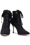 DOLCE & GABBANA DOLCE & GABBANA WOMAN SATIN-TRIMMED LACE-UP STRETCH-FAILLE ANKLE BOOTS BLACK,3074457345620671224