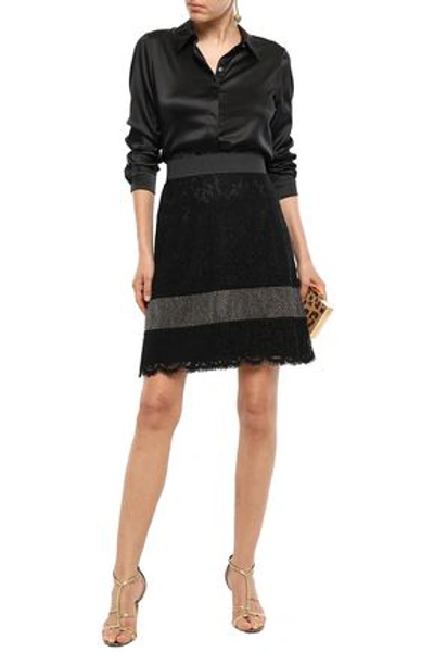 Dolce & Gabbana Crystal-embellished Corded Lace Mini Skirt In Black