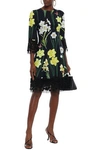 DOLCE & GABBANA LACE AND TULLE-TRIMMED FLORAL-PRINT CREPE DRESS,3074457345621384922