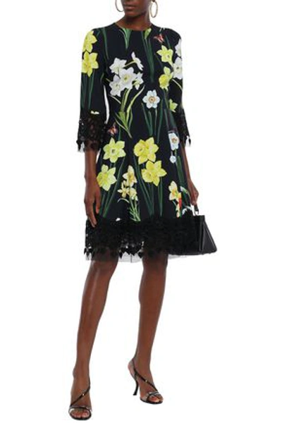 Dolce & Gabbana Lace And Tulle-trimmed Floral-print Crepe Dress In Black