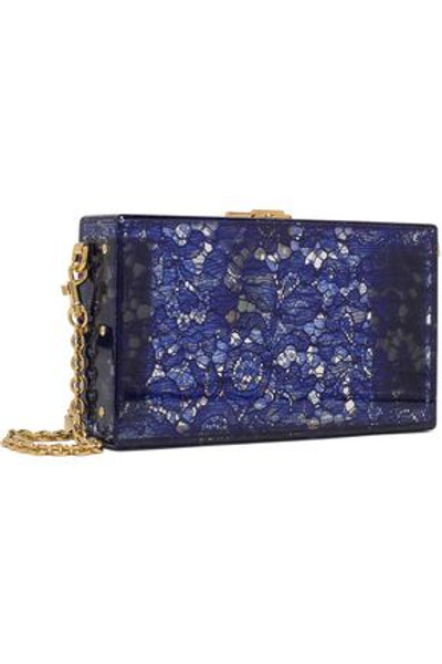 Dolce & Gabbana Woman Printed Lace Perspex Clutch Royal Blue