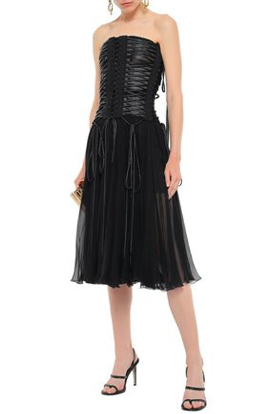 Dolce & Gabbana Strapless Lace-up Silk-chiffon And Tulle Midi Dress In Black