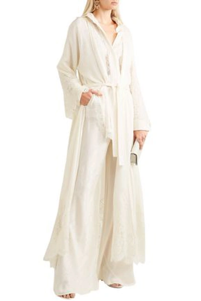 Etro Lace-paneled Silk-jacquard Robe In Ivory