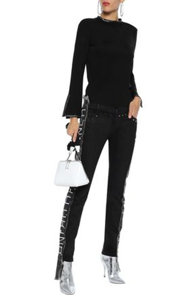 Faith Connexion Frayed Printed Mid-rise Skinny Jeans In Black