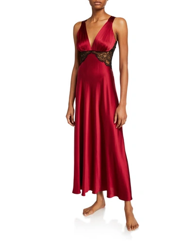 Christine Lingerie Bijou Lace-trim Silk Nightgown In Ruby