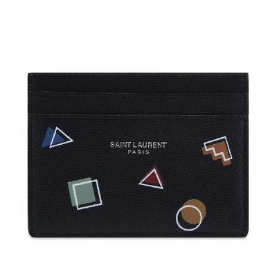 Saint Laurent Geometric-print Leather Card Holder In Black