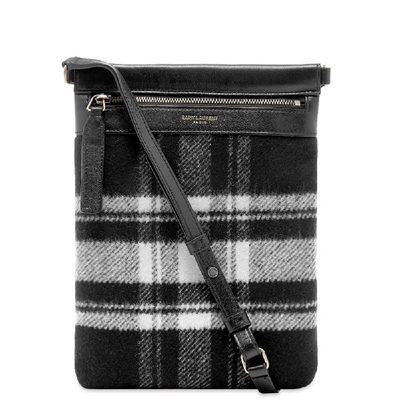 Saint Laurent Flannel Check Zip Shoulder Bag In Black