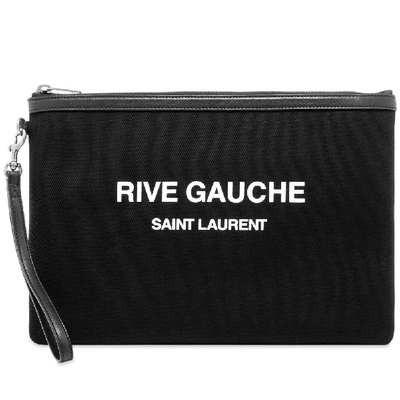 Saint Laurent Logo Print Flat Pouch In Black
