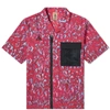 Nike Acg Nrg Camp-collar Mesh-trimmed Printed Shell Shirt In Habanero Red