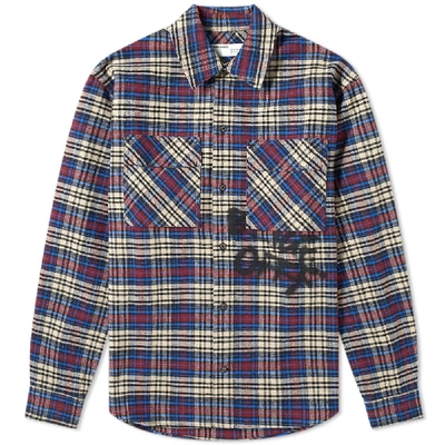 Off-white Button-up Plaid Flannel Shirt In Blue