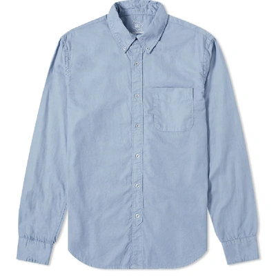 Save Khaki Garment Dyed Button Down Oxford Shirt In Blue