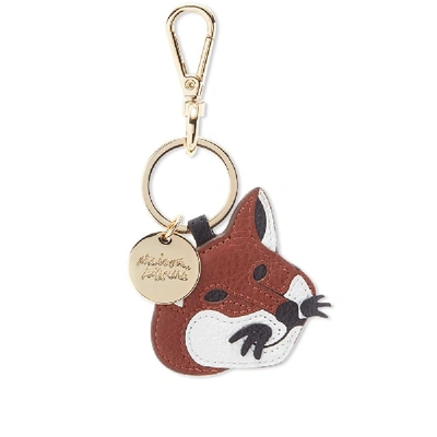 Maison Kitsuné Leather Fox Head Keyring In Brown