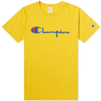 Champion Reverse Weave Women's Logo Script Tee In Yellow
