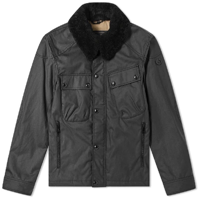 Belstaff Patrol Shearling Collar Waxed Jacket In Black