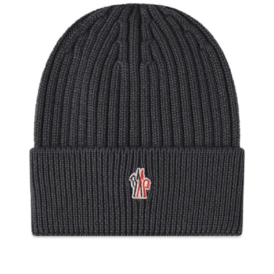 Moncler Logo Virgin Wool Beanie In Charcoal