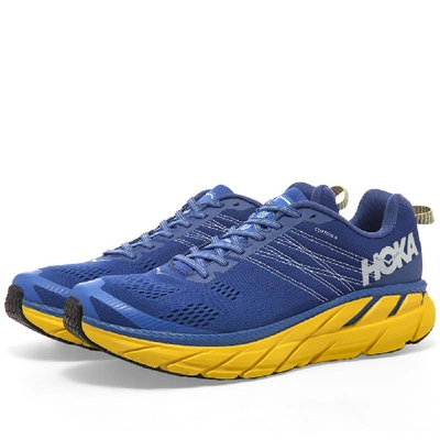Hoka One One Clifton 6 Logo-print Embroidered Mesh Running Sneakers In Blue