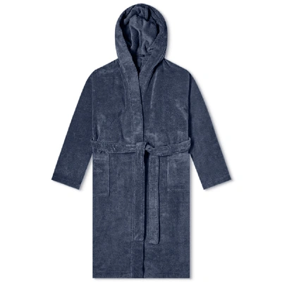 Schiesser Hooded Towelling Bath Dressing Gown In Blue