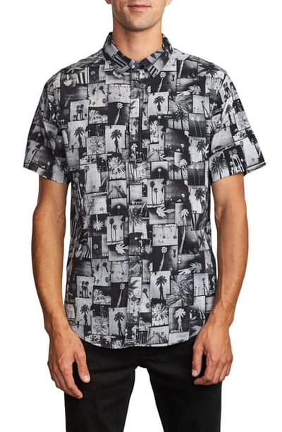 Rvca Grayscale Short Sleeve Button-up Shirt In Black/ Grey