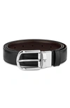 Montblanc Men's Shiny Palladium-coated Reversible Leather Belt In Black