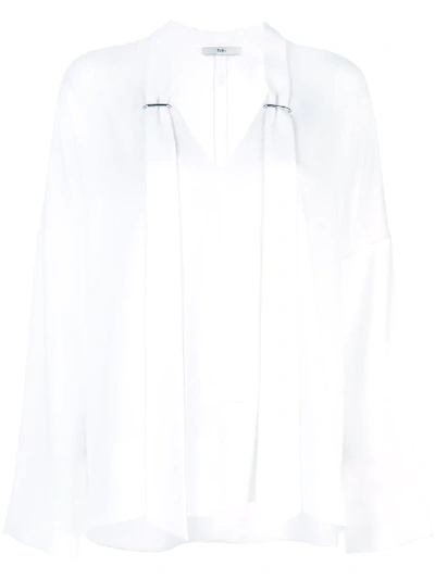 Tibi Shirred Draped Blouse In White