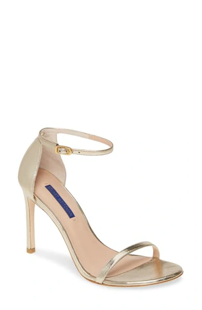 Stuart Weitzman Nudistsong Ankle Strap Sandal In Platino Nappa