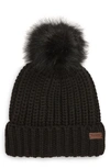 Barbour Saltburn Knit Beanie With Faux Fur Pom In Black