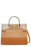 BURBERRY MEDIUM TITLE COLORBLOCK LEATHER TOP HANDLE TOTE,8020871
