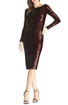 Dress The Population Emilia Sequin Long Sleeve Cocktail Dress In Port