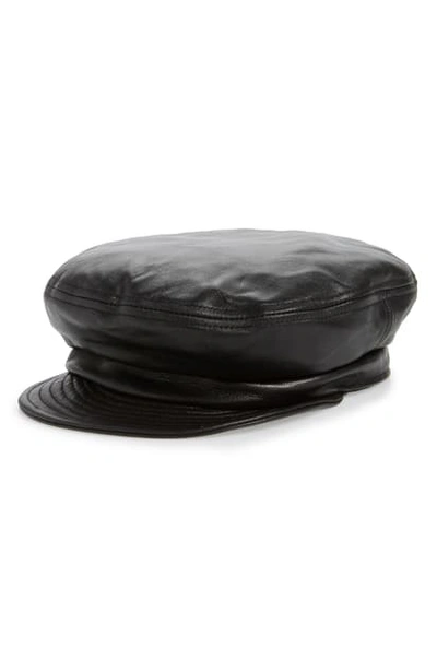 Brixton Leather Fiddler Cap In Black Leather