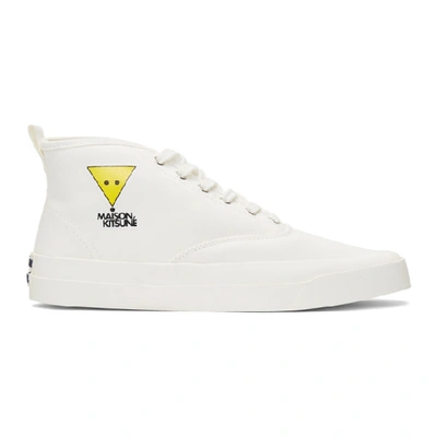 Maison Kitsuné Triangle Fox-print High-top Canvas Trainers In White