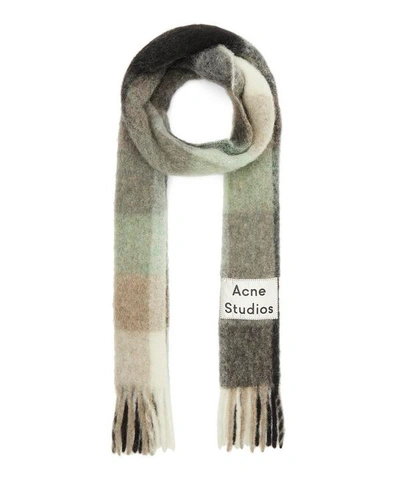 Acne Studios Valley Check Wool-blend Scarf In Grey