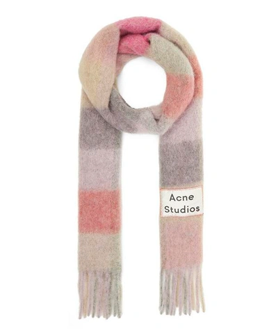 Acne Studios Valley Check Wool-blend Scarf In Pink