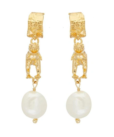 Alex Monroe Gold-plated Tyrannosaurus Rex Baroque Pearl Drop Earrings