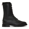 THOM BROWNE BLACK SHEARLING LONGWING COMMANDO BOOTS