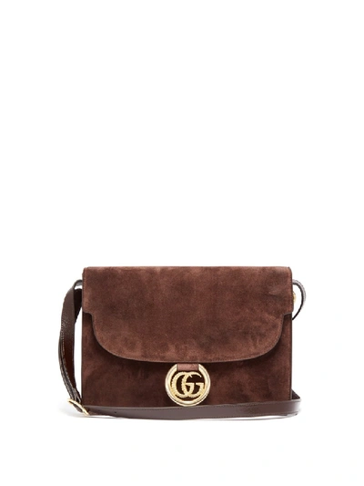 Gucci Gg-ring Small Suede Shoulder Bag In Brown