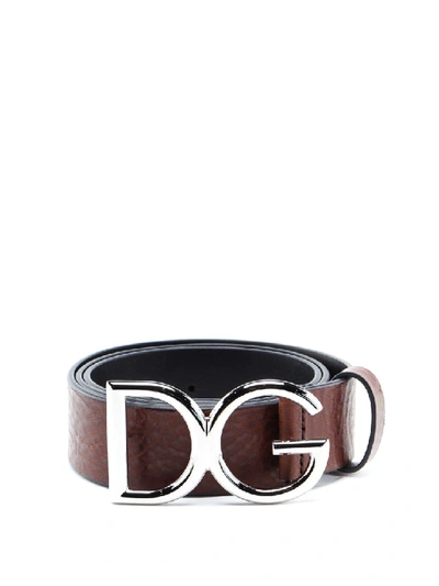 Dolce & Gabbana Leather Belt Dg Logo In Brown