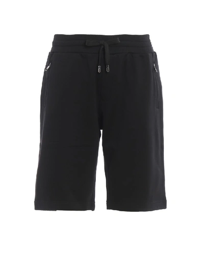 Dolce & Gabbana Satin Logo Patch Short Track Pants In Black