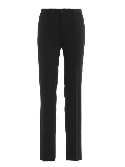 Dolce & Gabbana Wool Crepe Trousers In Black