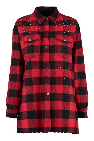 Pinko Plasmare Embellished Checked Overshirt In Red