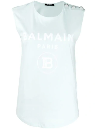 Balmain Button-embellished Logo-print T-shirt In Black
