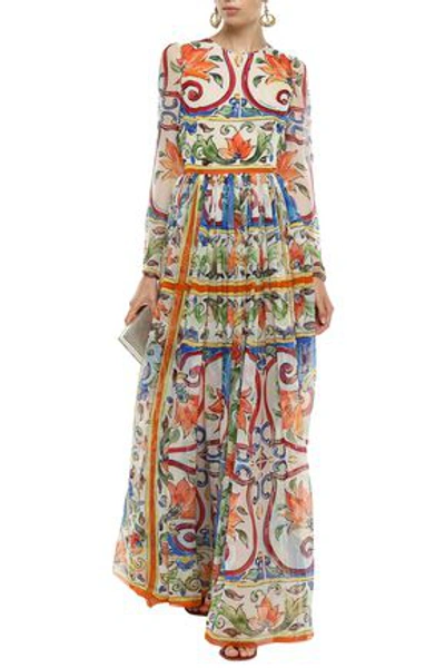 Dolce & Gabbana Printed Silk-chiffon Gown In Ivory
