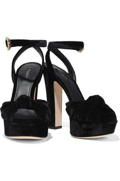 Dolce & Gabbana Bianca Knotted Velvet Platform Sandals In Black