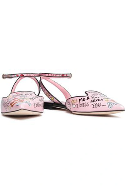 Dolce & Gabbana Printed Leather Slingback Point-toe Flats In Baby Pink